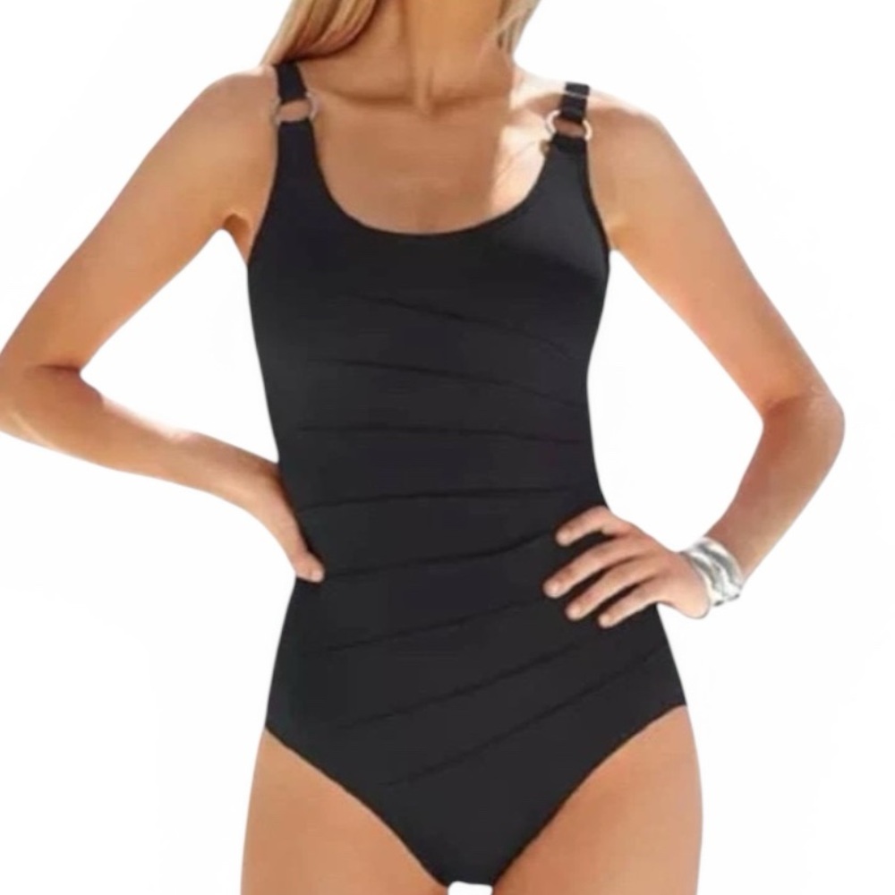 Calvin Klein Starburst Black One Piece Swimsuit Women's Size 6 Tummy Control